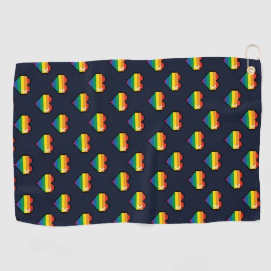 Rainbow 8 Bit Heart Pattern Golfhanddoek (Horizontaal)