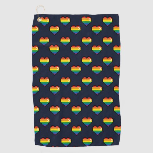 Rainbow 8 Bit Heart Pattern Golfhanddoek (Voorkant)