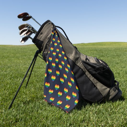 Rainbow 8 Bit Heart Pattern Golfhanddoek (Groen)
