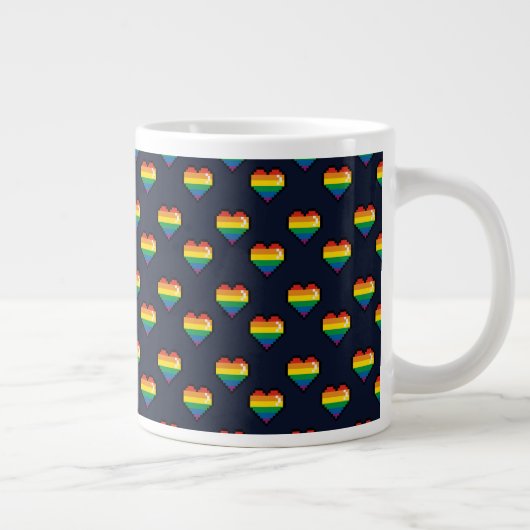 Rainbow 8 Bit Heart Pattern Grote Koffiekop (Rechts)