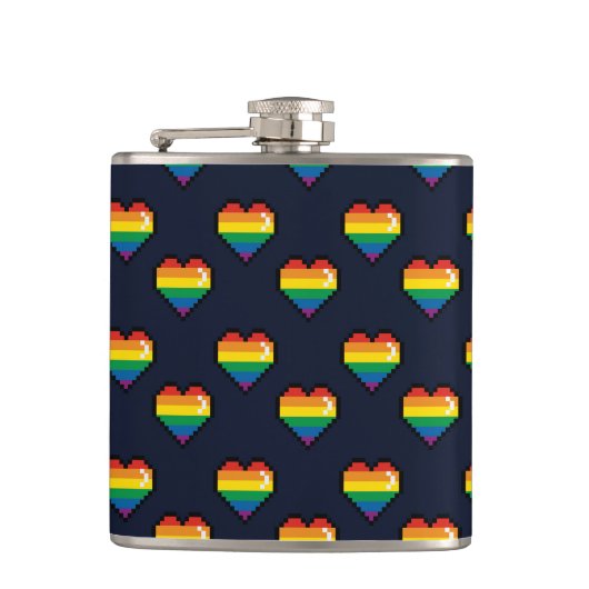 Rainbow 8 Bit Heart Pattern Heupfles (Voorkant)