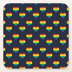 Rainbow 8 Bit Heart Pattern Kartonnen Onderzetters