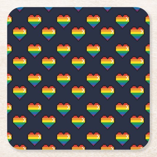 Rainbow 8 Bit Heart Pattern Kartonnen Onderzetters (Voorkant)