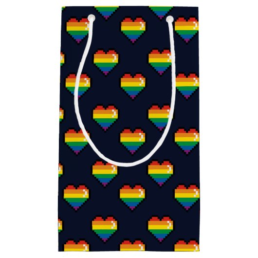 Rainbow 8 Bit Heart Pattern Klein Cadeauzakje (Voorkant)