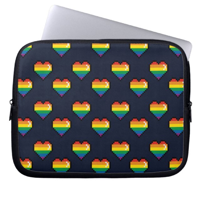 Rainbow 8 Bit Heart Pattern Laptop Sleeve (Voorkant)