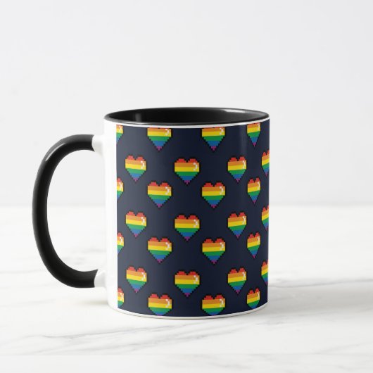 Rainbow 8 Bit Heart Pattern Mok (Links)