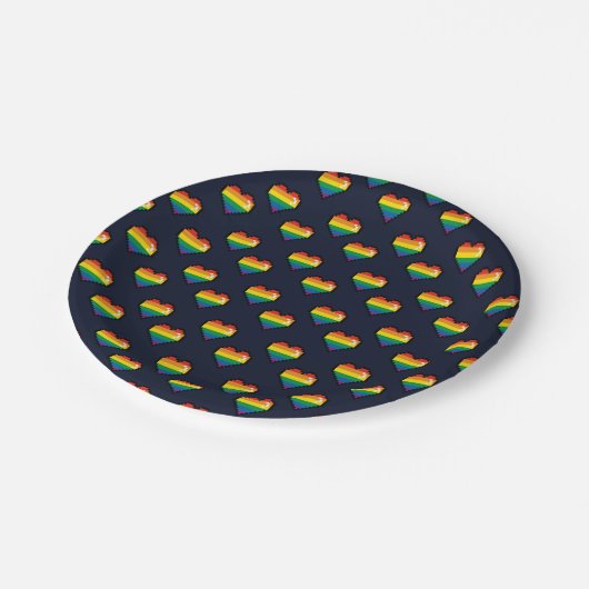 Rainbow 8 Bit Heart Pattern Papieren Bordje (Gekanteld)