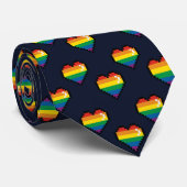 Rainbow 8 Bit Heart Pattern Stropdas (Opgerold)