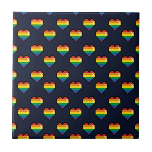 Rainbow 8 Bit Heart Pattern Tegeltje (Voorkant)