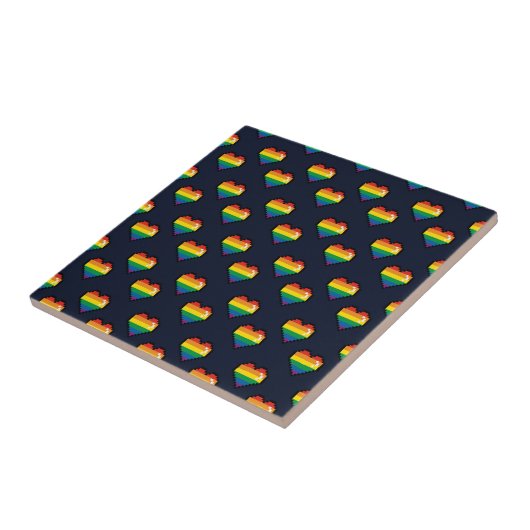 Rainbow 8 Bit Heart Pattern Tegeltje (Zijkant)