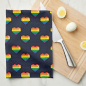 Rainbow 8 Bit Heart Pattern Theedoek (Quarter Fold)