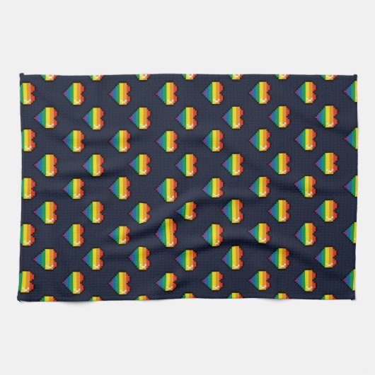 Rainbow 8 Bit Heart Pattern Theedoek (Horizontaal)