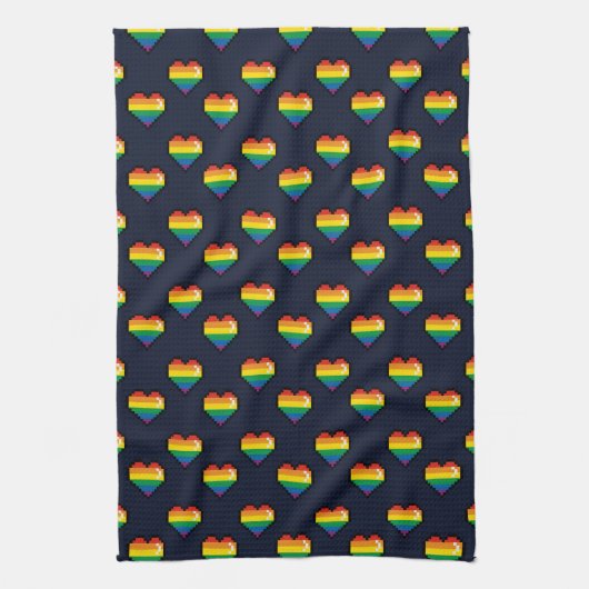 Rainbow 8 Bit Heart Pattern Theedoek (Verticaal)