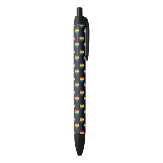 Rainbow 8 Bit Heart Pattern Zwarte Inkt Pen (Achterkant (Verticaal))