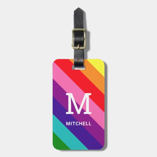 Rainbow 8 Stripe Gay Pride Custom Monogram Initiaa Bagagelabel (Voorkant verticaal)