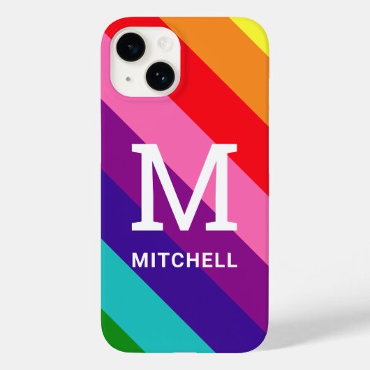 Rainbow 8 Stripe Gay Pride Custom Monogram Initiaa Case-Mate iPhone Case (Achterkant)