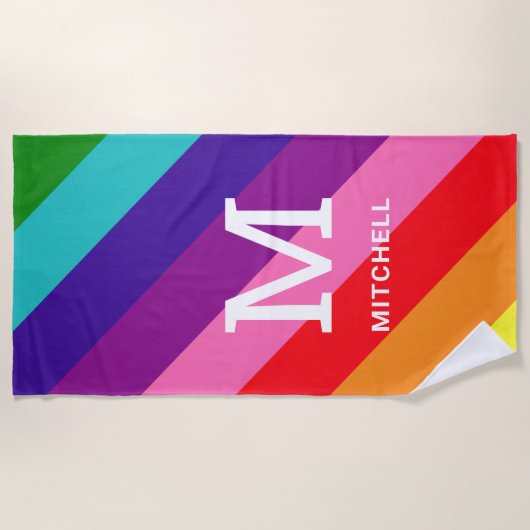 Rainbow 8 Stripe Gay Pride Custom Monogram Initiaa Strandlaken (Voorkant)