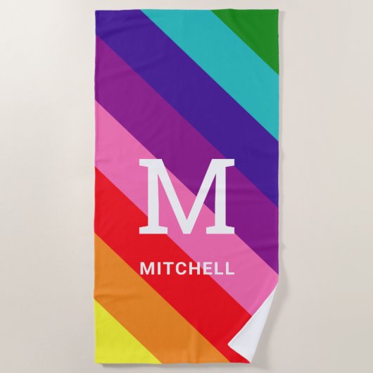 Rainbow 8 Stripe Gay Pride Custom Monogram Initiaa Strandlaken (Voorkant)