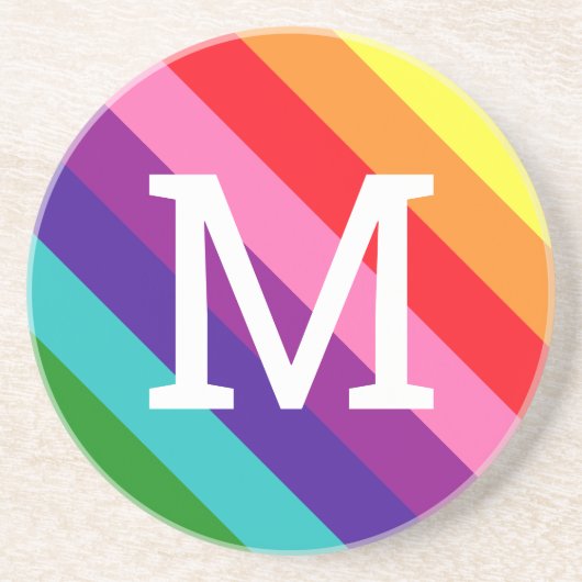Rainbow 8 Stripe Gay Pride Custom Monogram Initiaa Zandsteen Onderzetter (Voorkant)