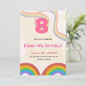 Rainbow 8th Birthday Party, Pink Girl Invitation Kaart (Staand voorkant)
