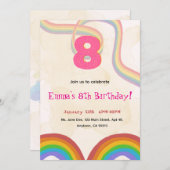 Rainbow 8th Birthday Party, Pink Girl Invitation Kaart (Voorkant / Achterkant)