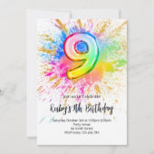 Rainbow 9th Birthday Invitation Kaart (Voorkant)
