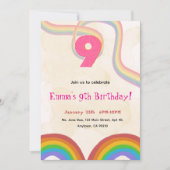  Rainbow 9th Birthday Party Invitation Kaart (Voorkant)