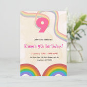  Rainbow 9th Birthday Party Invitation Kaart (Staand voorkant)