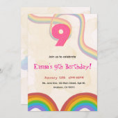  Rainbow 9th Birthday Party Invitation Kaart (Voorkant / Achterkant)