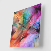 Rainbow Abstract Alcohol Ink Clock Vierkante Klok (Hoek)