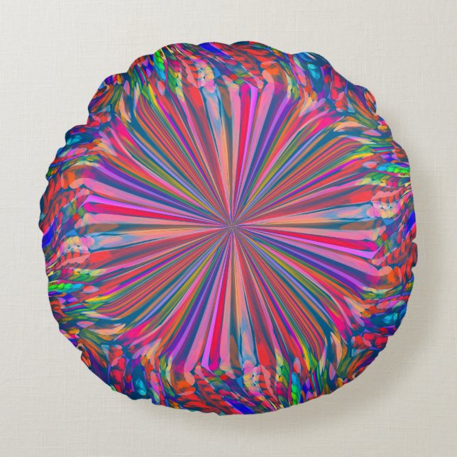 Rainbow Abstract Liquid Art van Heva Weva Rond Kussen (Voorkant)
