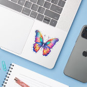 Rainbow Abstract Vlinder Waterverf Kunstwerk Sticker (Laptop met iPhone)