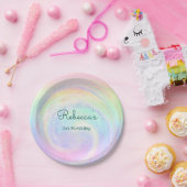 Rainbow Aesthetische pasta's 1 ste verjaardag Papieren Bordje (Feest)