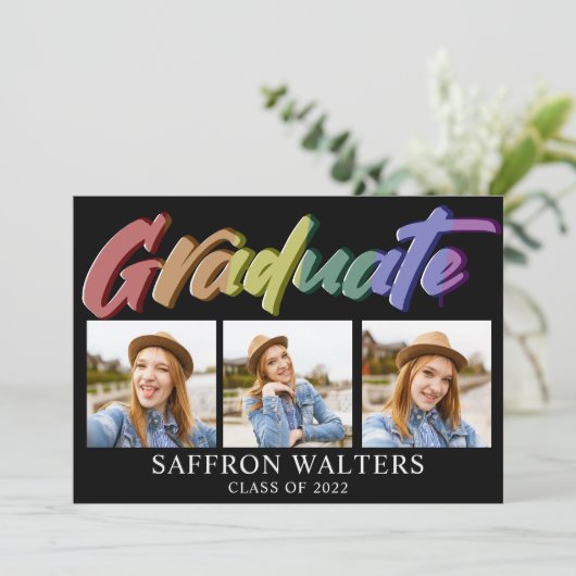 Rainbow Afstuderen 3 Foto Afstuderen Uitnodiging (Staand voorkant)