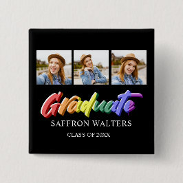 Rainbow Afstuderen 3 Foto-Afstuderen Vierkante Button 5,1 Cm