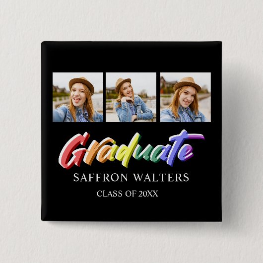 Rainbow Afstuderen 3 Foto-Afstuderen Vierkante Button 5,1 Cm (Voorkant)