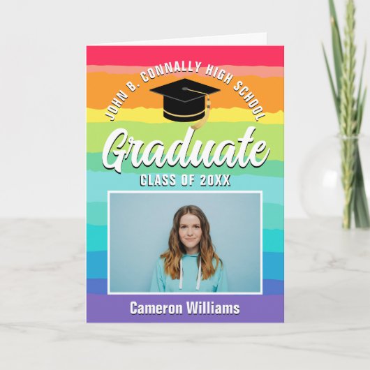 Rainbow Afstuderen Foto 2025 Gevouwen Afstuderen Aankondiging (Voorkant)