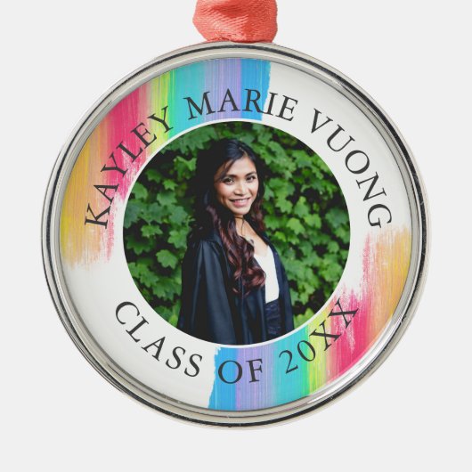 Rainbow Afstuderen Foto Elegant Custom Kerstmis Metalen Ornament (Voorkant)