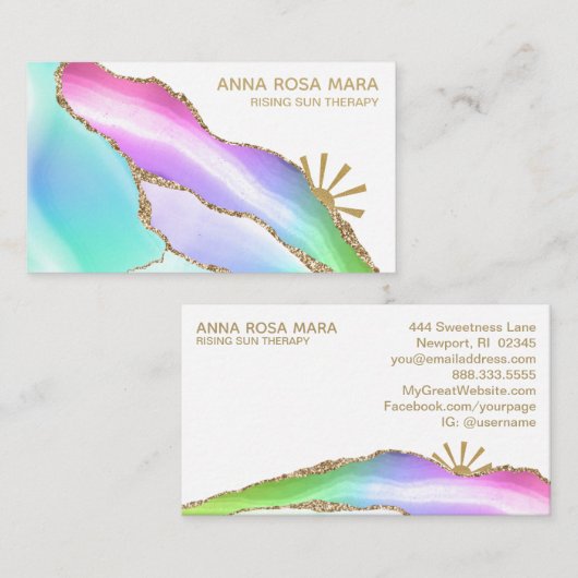 *~* Rainbow Agaat Gold Glitter Vein Pastel White Visitekaartje (Voorkant / Achterkant)