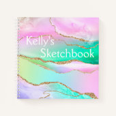 Rainbow Agate Gold Glitter Monogram Handboek niet Notitieboek (Voorkant)