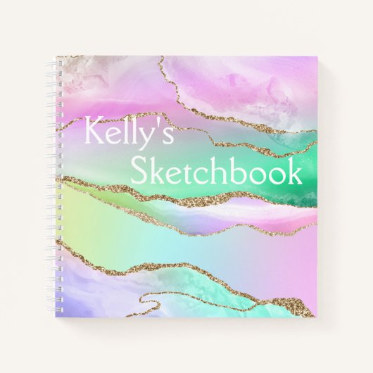 Rainbow Agate Gold Glitter Monogram Handboek niet Notitieboek (Voorkant)