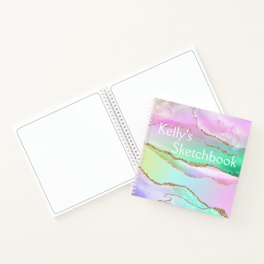 Rainbow Agate Gold Glitter Monogram Handboek niet Notitieboek (Binnen)