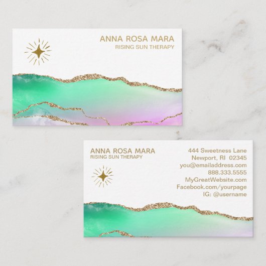*~* Rainbow Agate Gold Glitter Vein Pastel Star Visitekaartje (Voorkant / Achterkant)