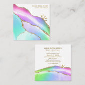 *~* Rainbow Agate Gold Glitter Veins Pastel White Vierkante Visitekaartje (Voorkant / Achterkant)
