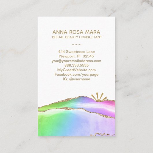 *~* Rainbow Agate Pastel Gold Glitter Veins Visitekaartje (Achterkant)