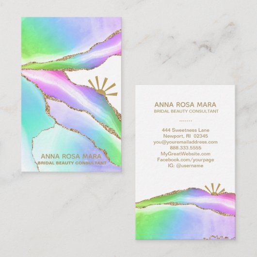 *~* Rainbow Agate Pastel Gold Glitter Veins Visitekaartje (Voorkant / Achterkant)