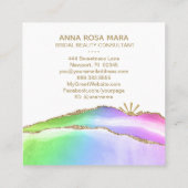 *~* Rainbow Agate Pastel Gold Glitter Veins White Vierkante Visitekaartje (Achterkant)
