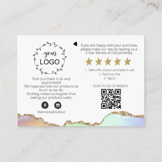 *~* Rainbow AGATE QR Logo DANK U Review AP8 Informatiekaartje (Achterkant)