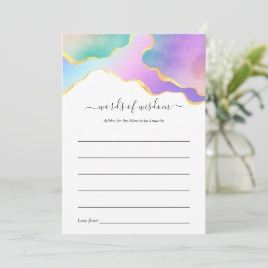 Rainbow Agate Stone Baby shower Game Advice Kaart (Staand voorkant)