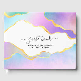 Rainbow Agate Stone Baby shower Guest Book Gastenboek